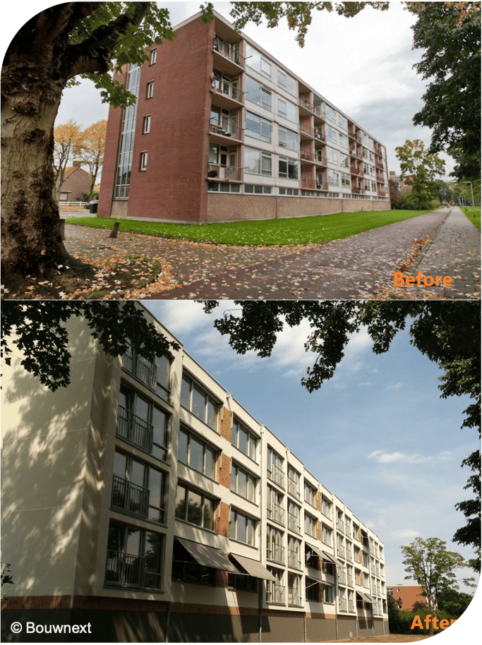 Stap-voor-stap naar een woonlastengestuurde renovatie VvE-appartementen_voorbeeldproject VvE Assen voor en na_Condoreno_Kennisinstituut KERN_WNR
